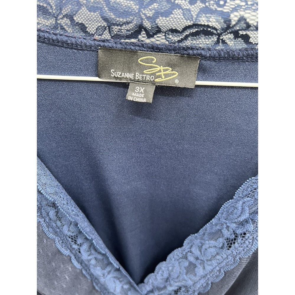 Blouse Weekend Suzanne Betro Womens Top Tunic 3X Blue V Neck Lace - Picture 6 of 6